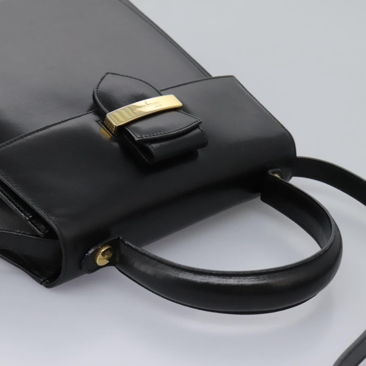 Salvatore Ferragamo Hand Bag Leather 2way Black Gold Auth 124649