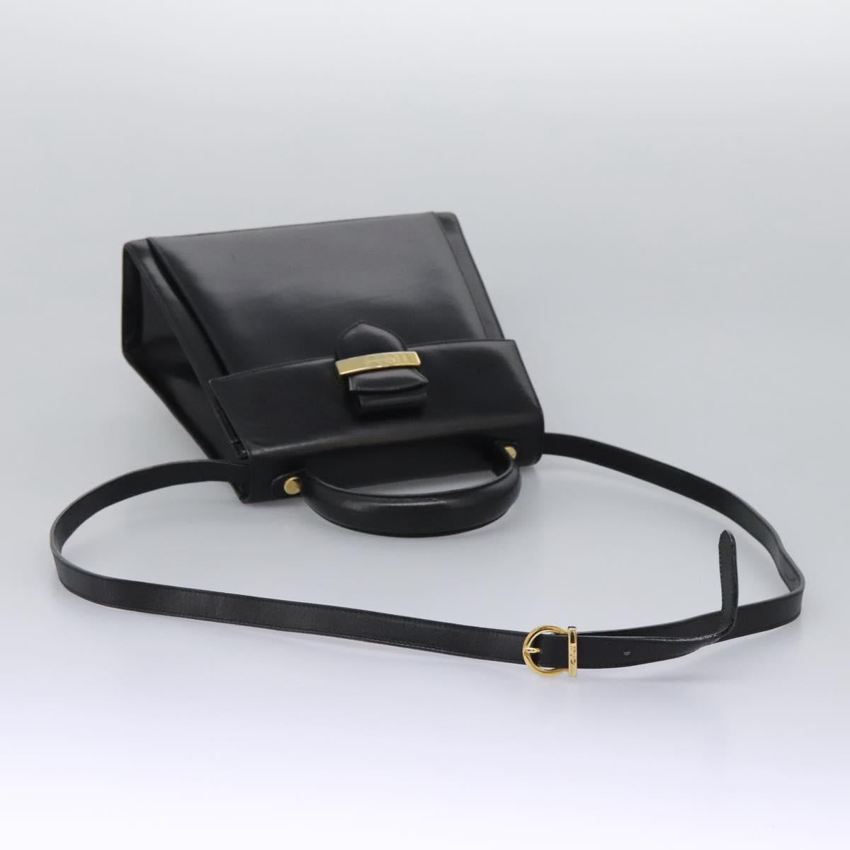 Salvatore Ferragamo Hand Bag Leather 2way Black Gold Auth 124649