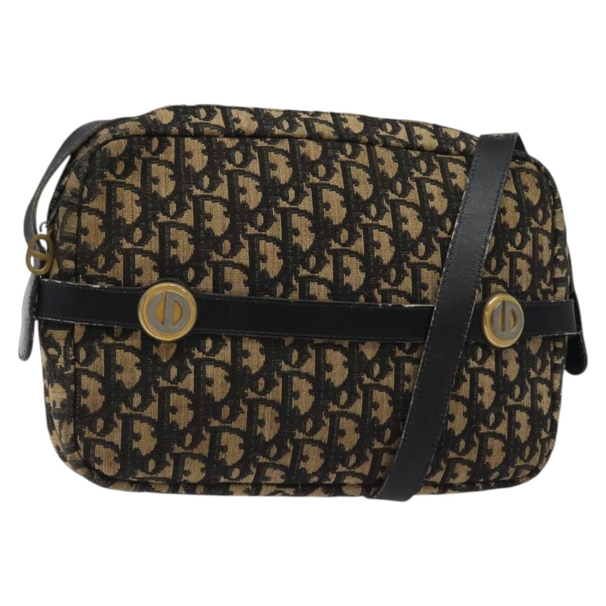 Christian Dior Trotter Canvas Shoulder Bag Black Gold Auth 124679