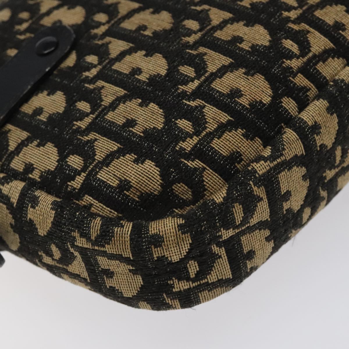 Christian Dior Trotter Canvas Shoulder Bag Black Gold Auth 124679