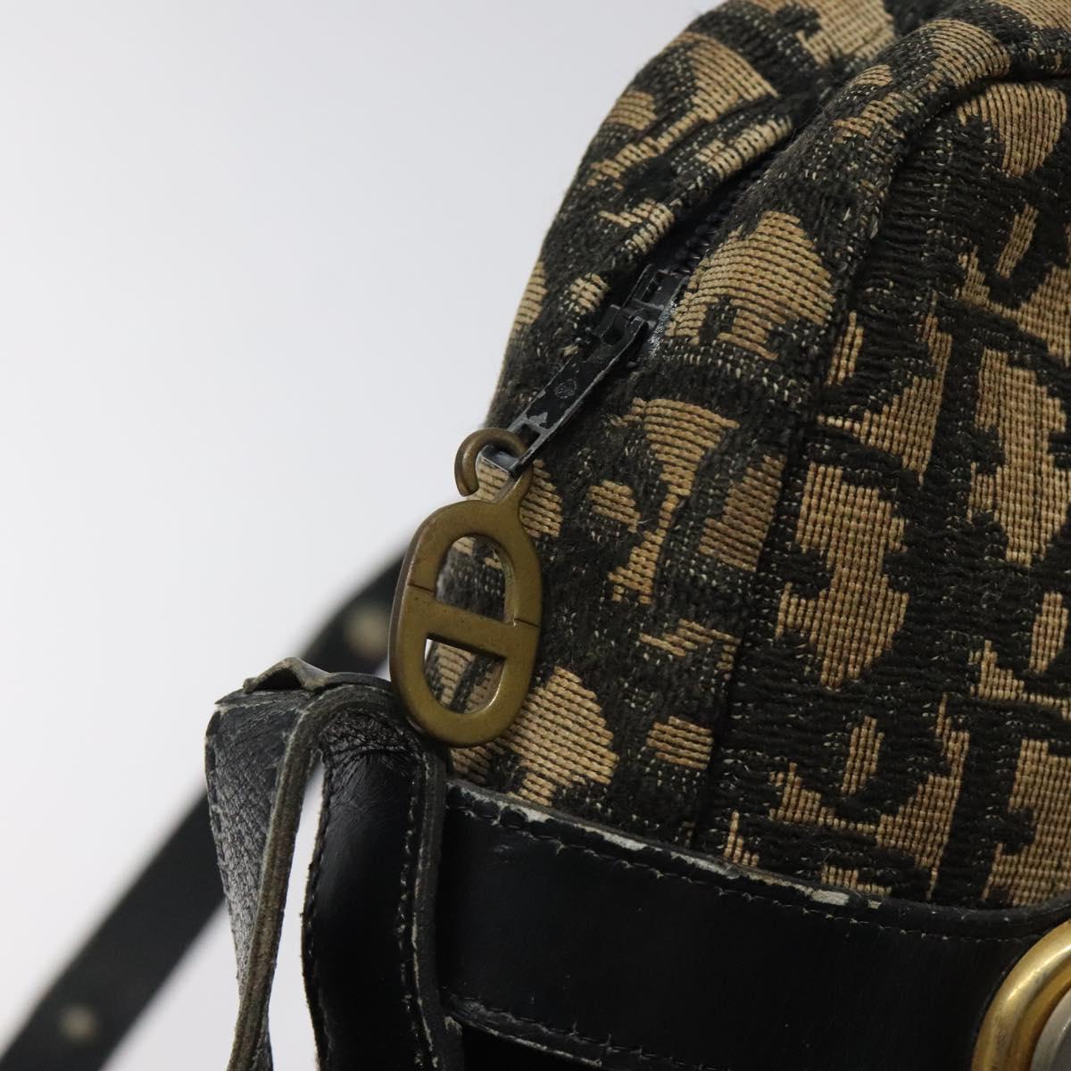 Christian Dior Trotter Canvas Shoulder Bag Black Gold Auth 124679