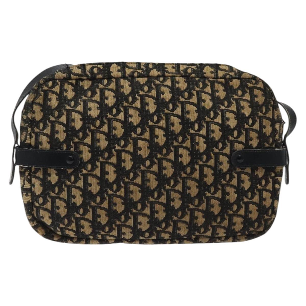 Christian Dior Trotter Canvas Shoulder Bag Black Gold Auth 124679