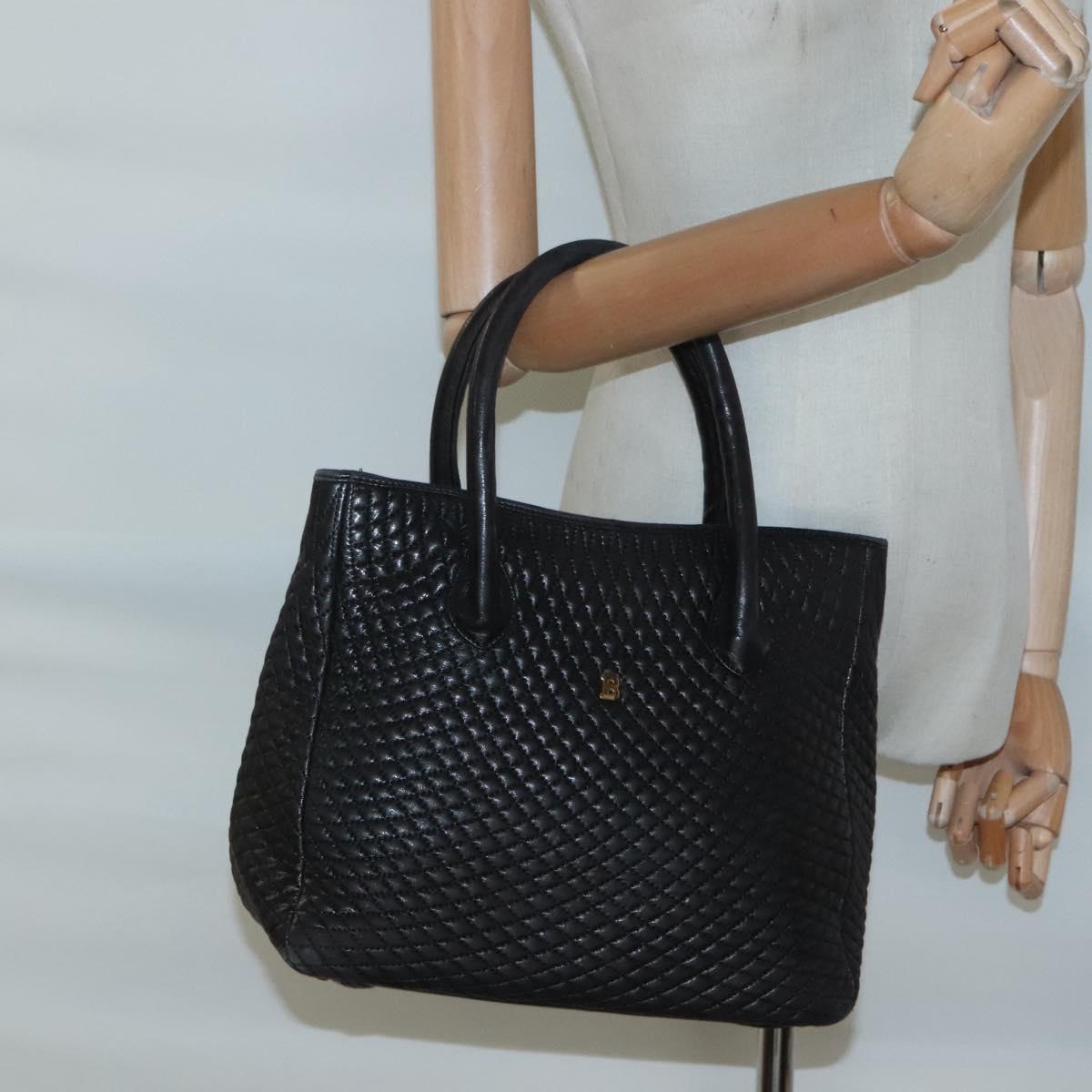 BALLY Hand Bag Leather Black Gold Auth 124686