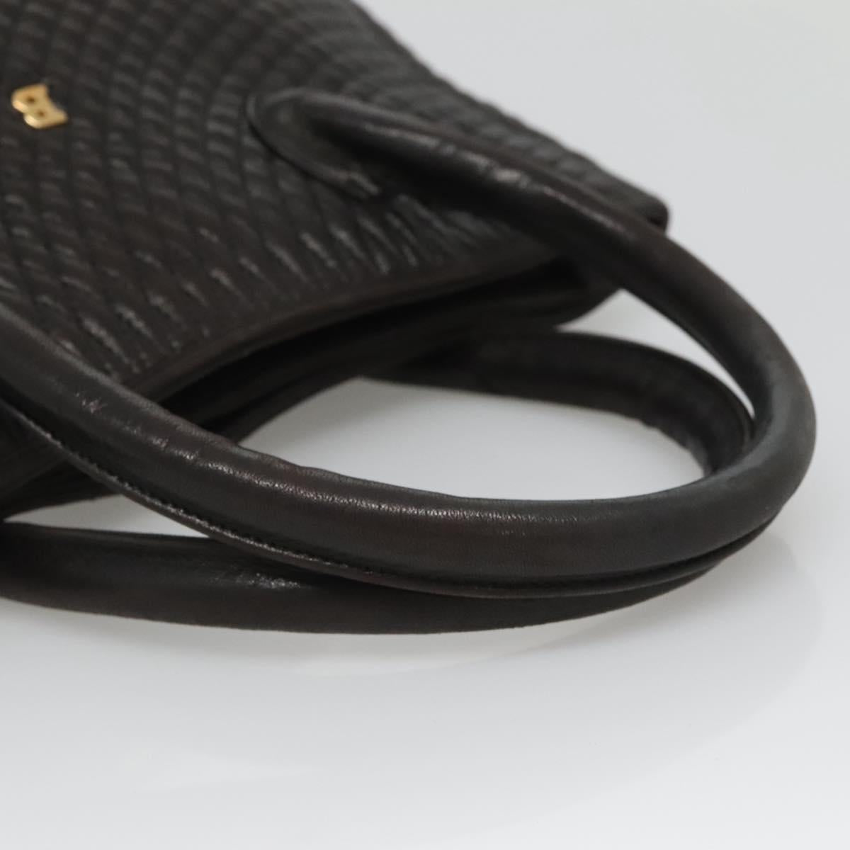 BALLY Hand Bag Leather Black Gold Auth 124686