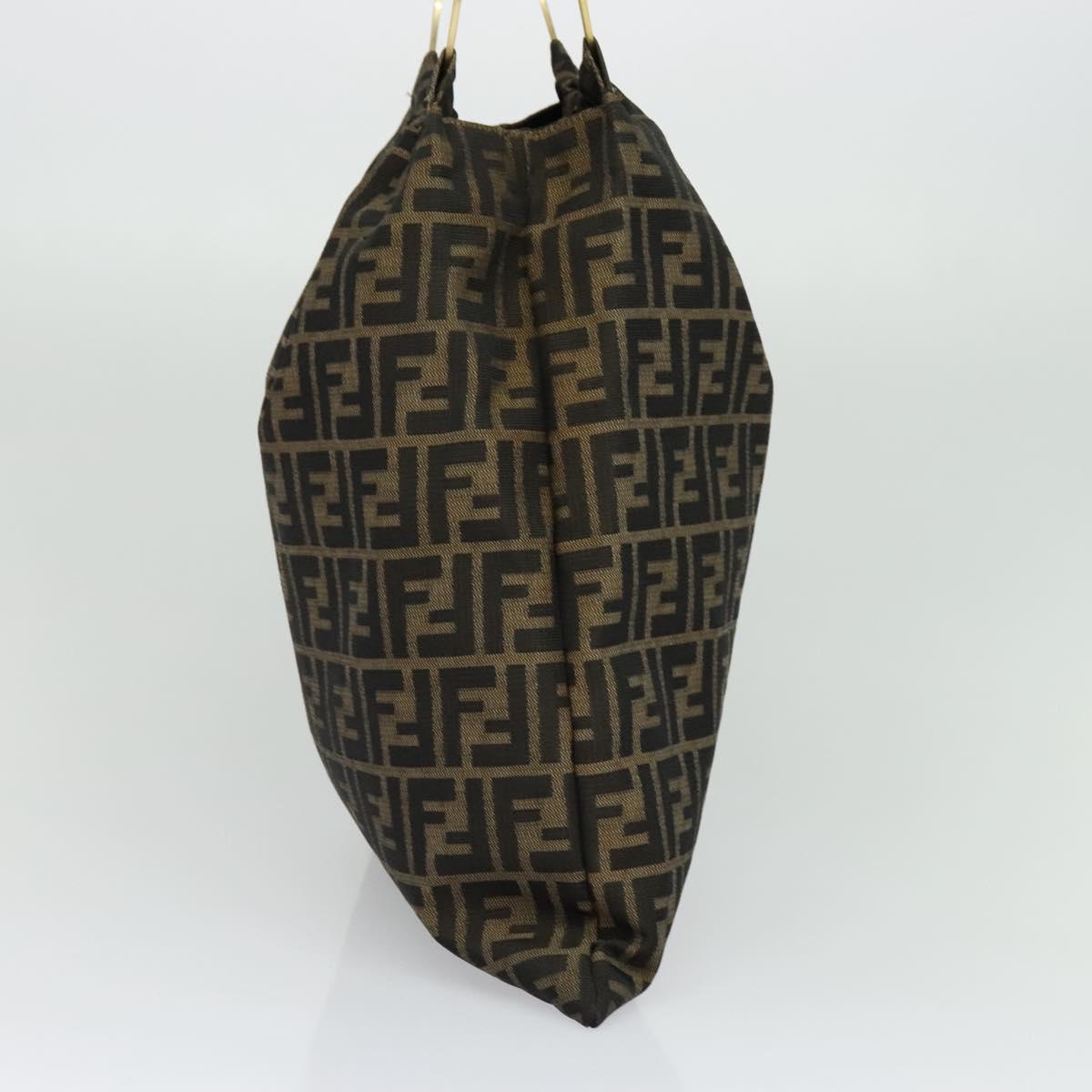 FENDI Zucca Canvas Hand Bag Brown Black gold Auth 124687