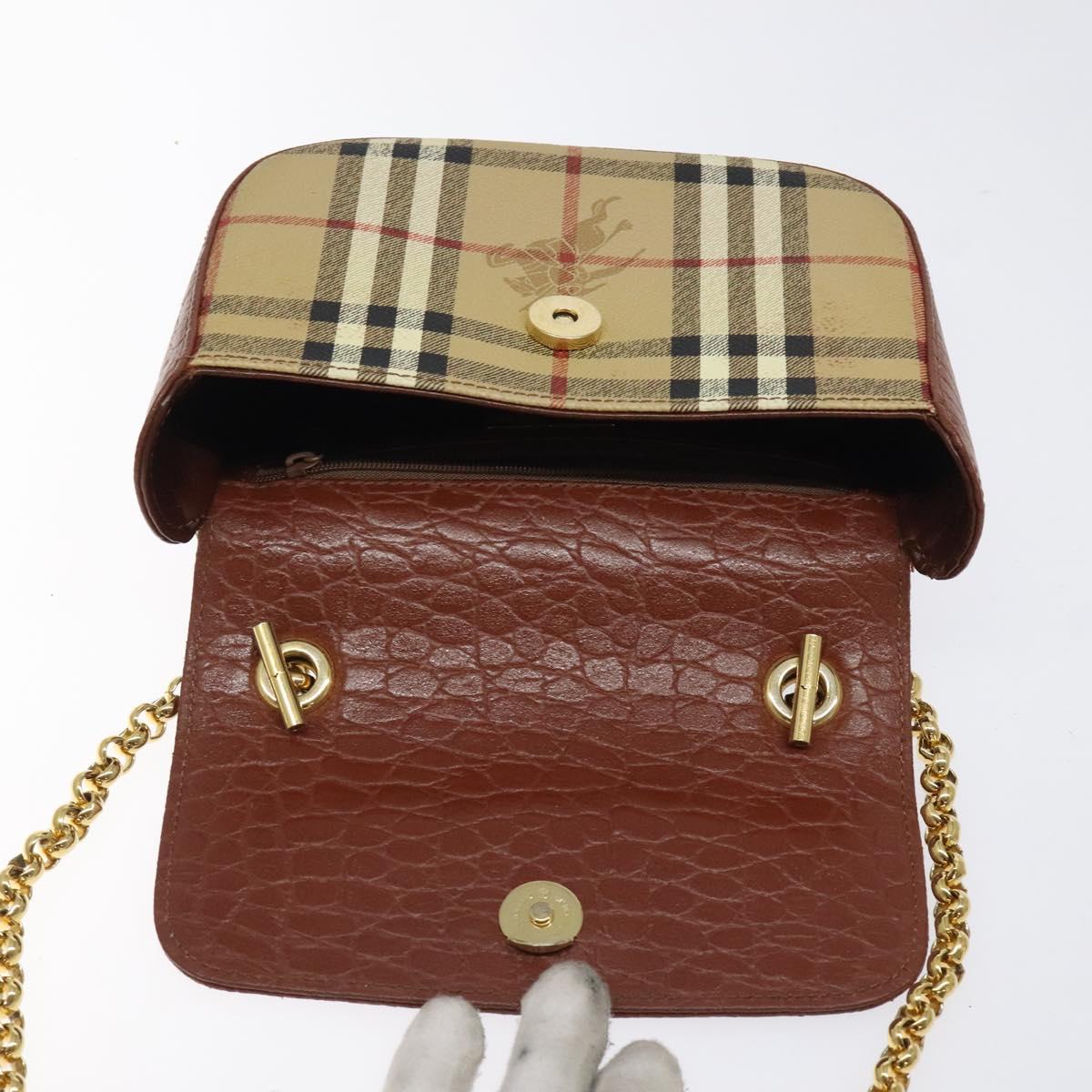 Burberrys Nova Check Shoulder Bag PVC Beige Gold Auth 124690