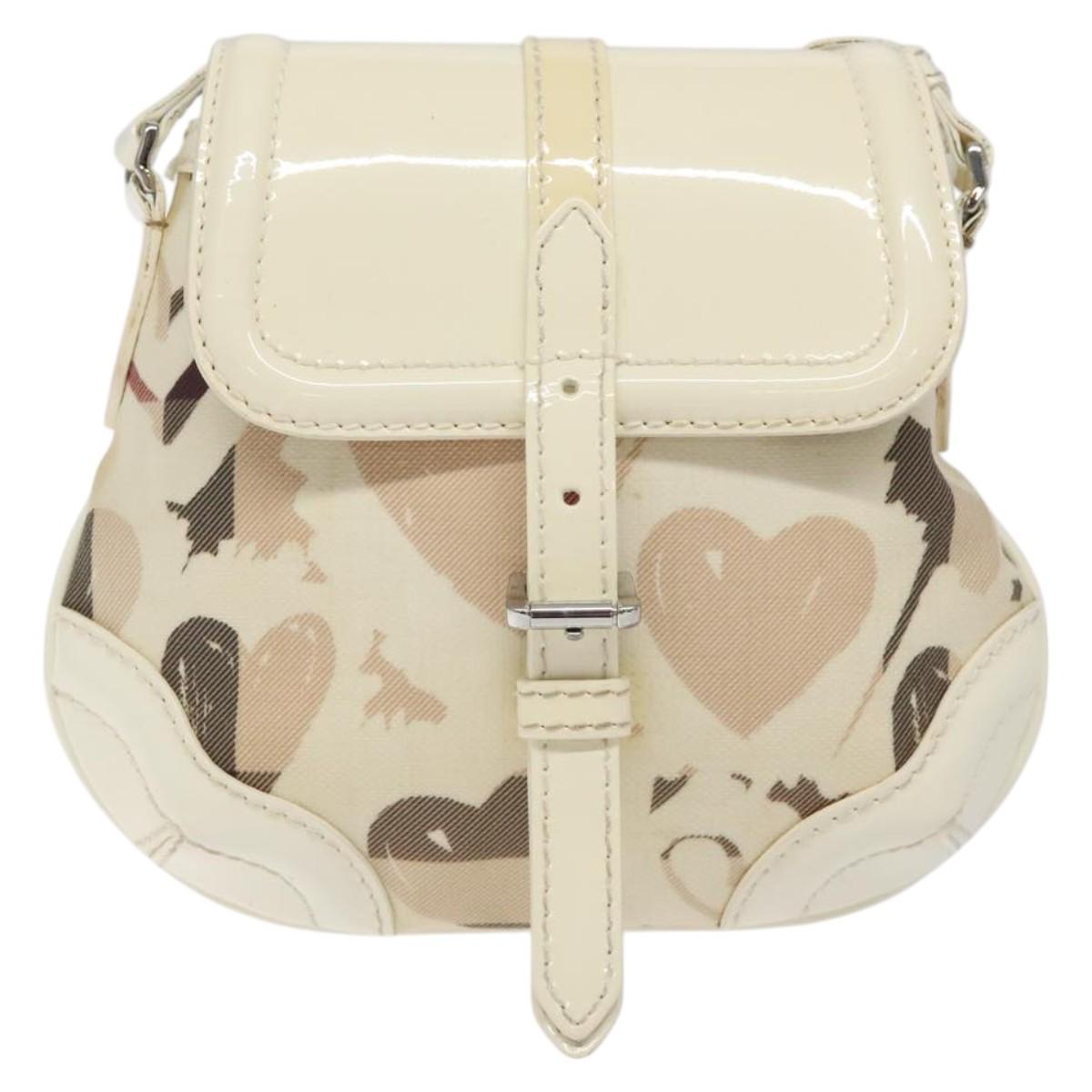 BURBERRY Shoulder Bag PVC Canvas Beige Silver Auth 124738