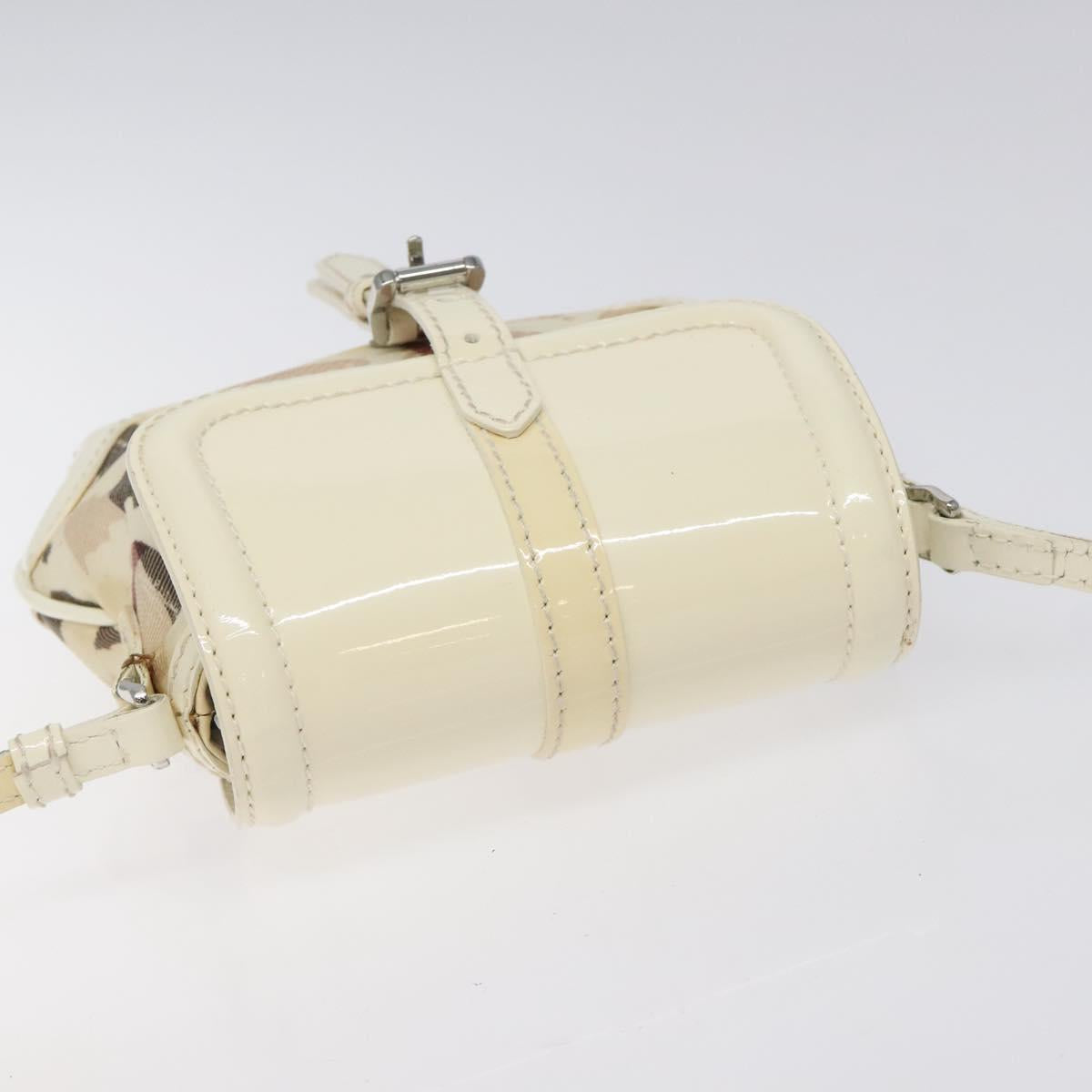 BURBERRY Shoulder Bag PVC Canvas Beige Silver Auth 124738