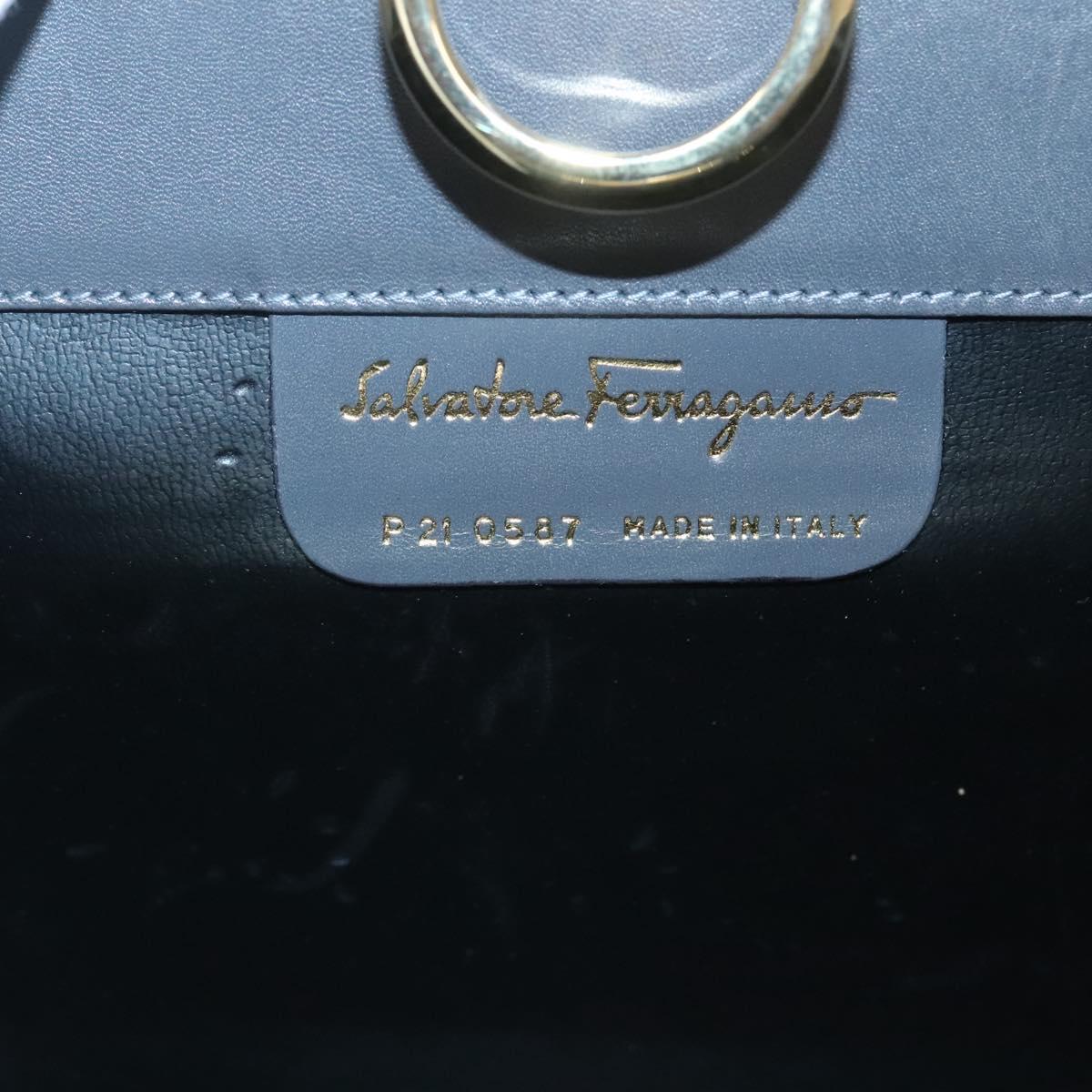 Salvatore Ferragamo Gancini Chain Shoulder Bag Leather Gray Gold Auth 124745