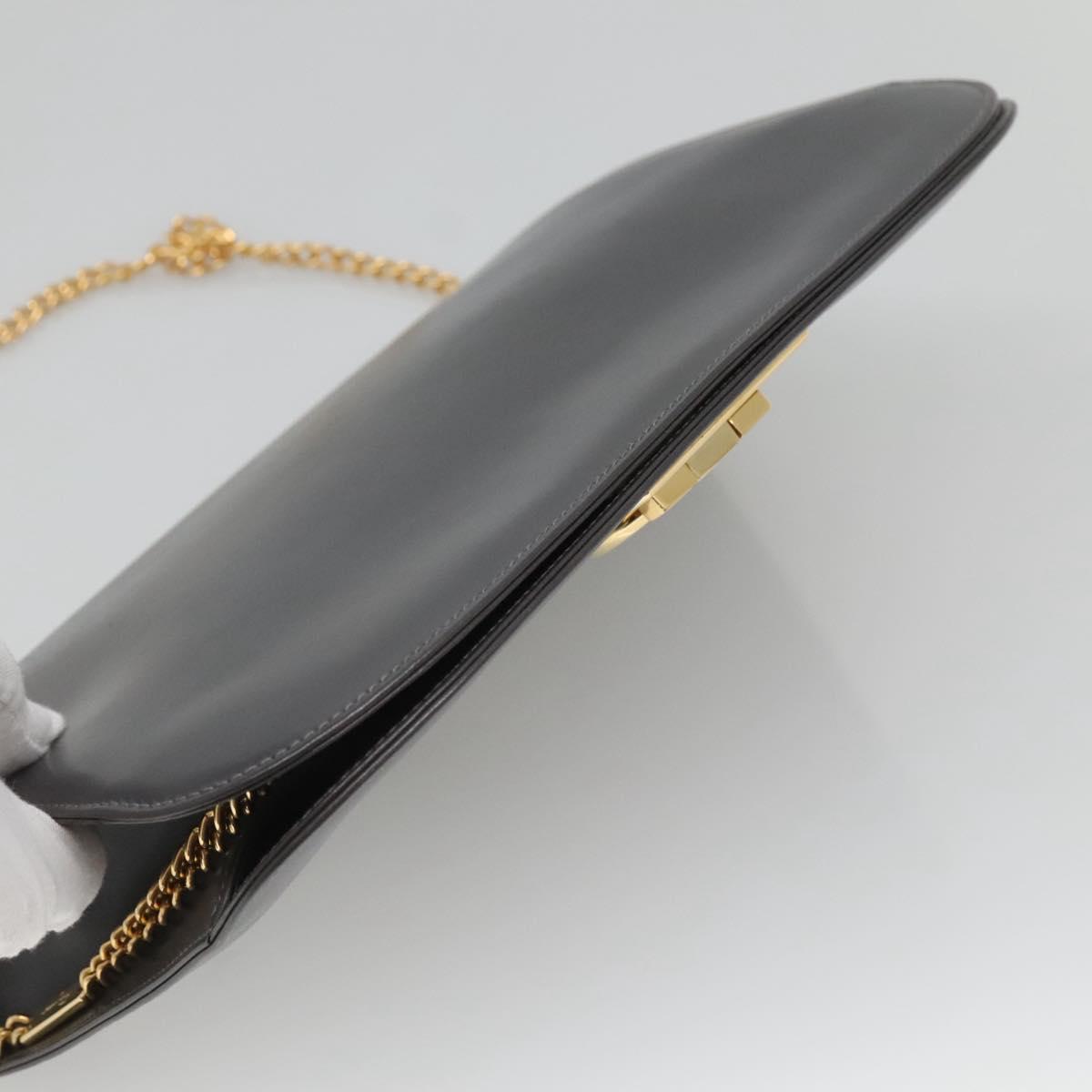 Salvatore Ferragamo Gancini Chain Shoulder Bag Leather Gray Gold Auth 124745