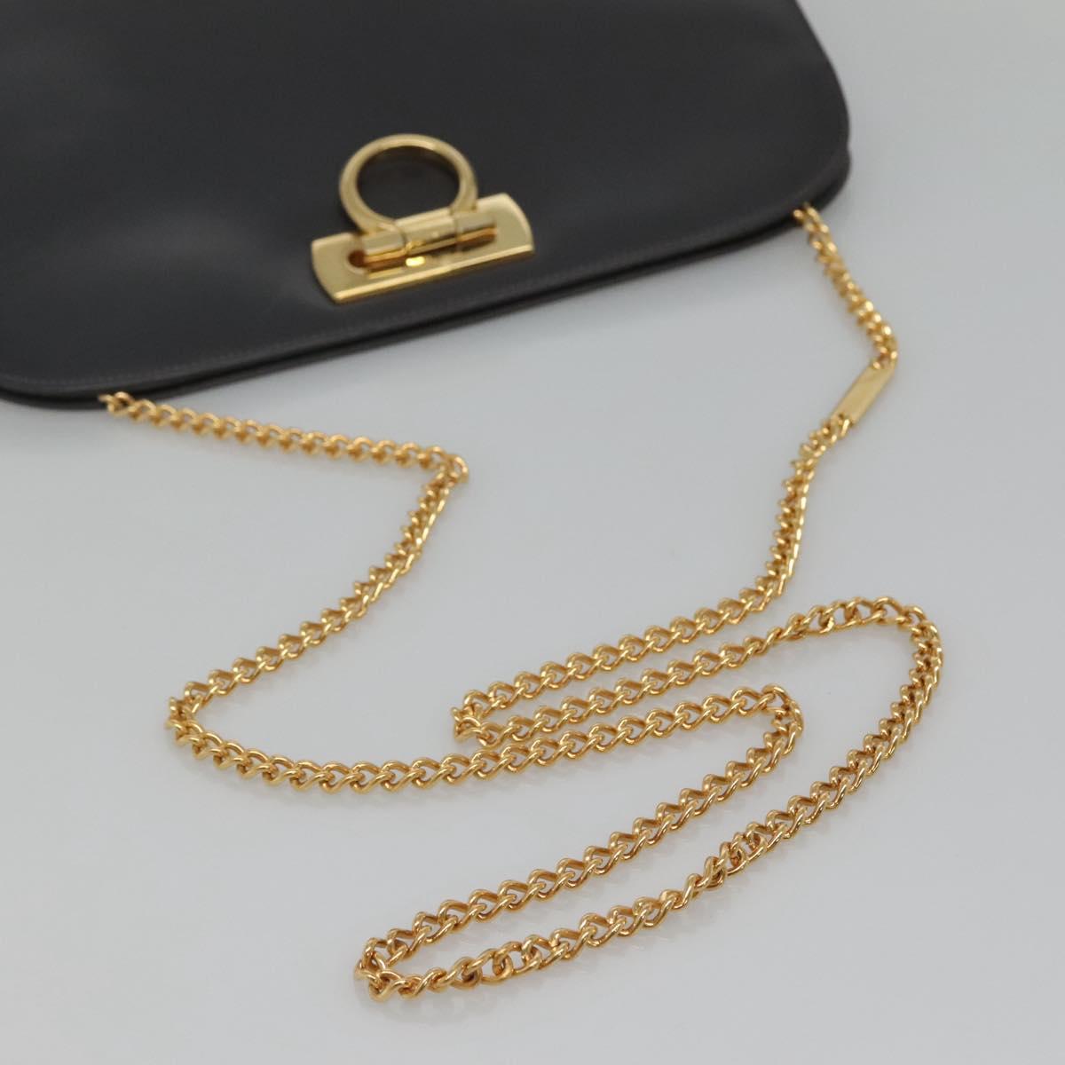 Salvatore Ferragamo Gancini Chain Shoulder Bag Leather Gray Gold Auth 124745