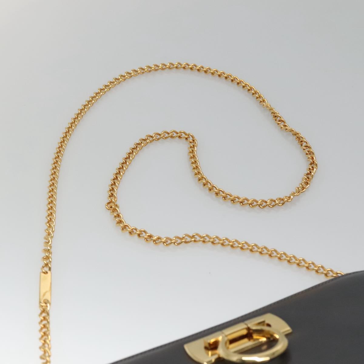 Salvatore Ferragamo Gancini Chain Shoulder Bag Leather Gray Gold Auth 124745