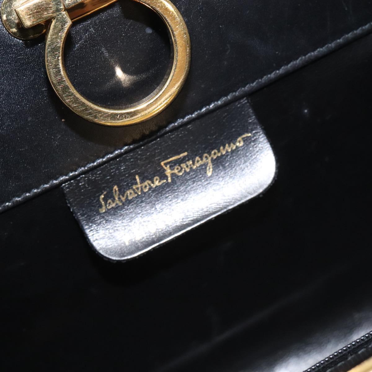 Salvatore Ferragamo Gancini Chain Shoulder Bag Leather Black Gold Auth 124746