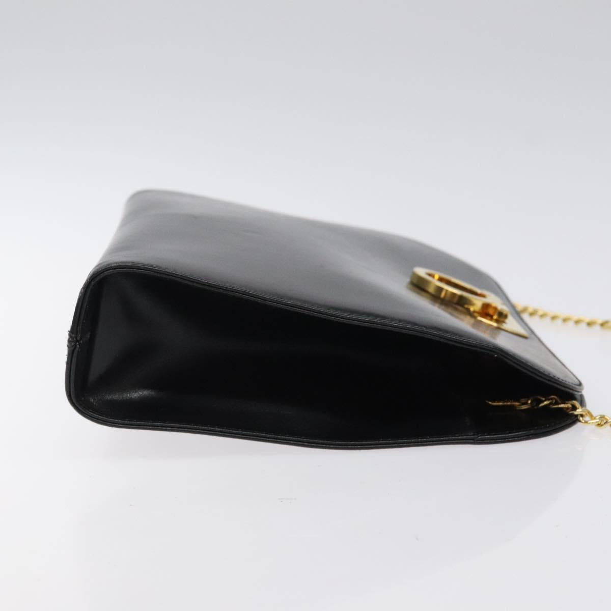 Salvatore Ferragamo Gancini Chain Shoulder Bag Leather Black Gold Auth 124746