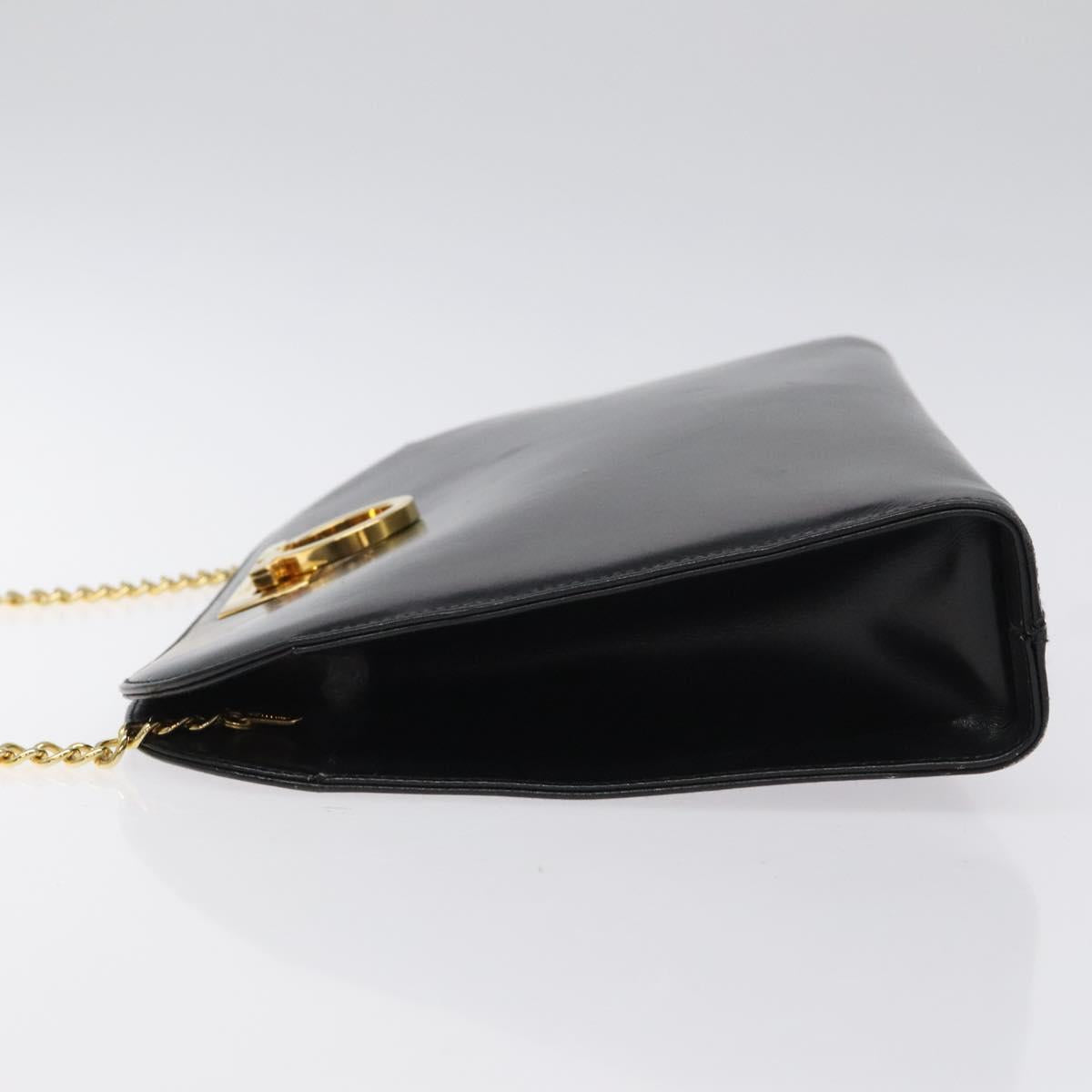 Salvatore Ferragamo Gancini Chain Shoulder Bag Leather Black Gold Auth 124746