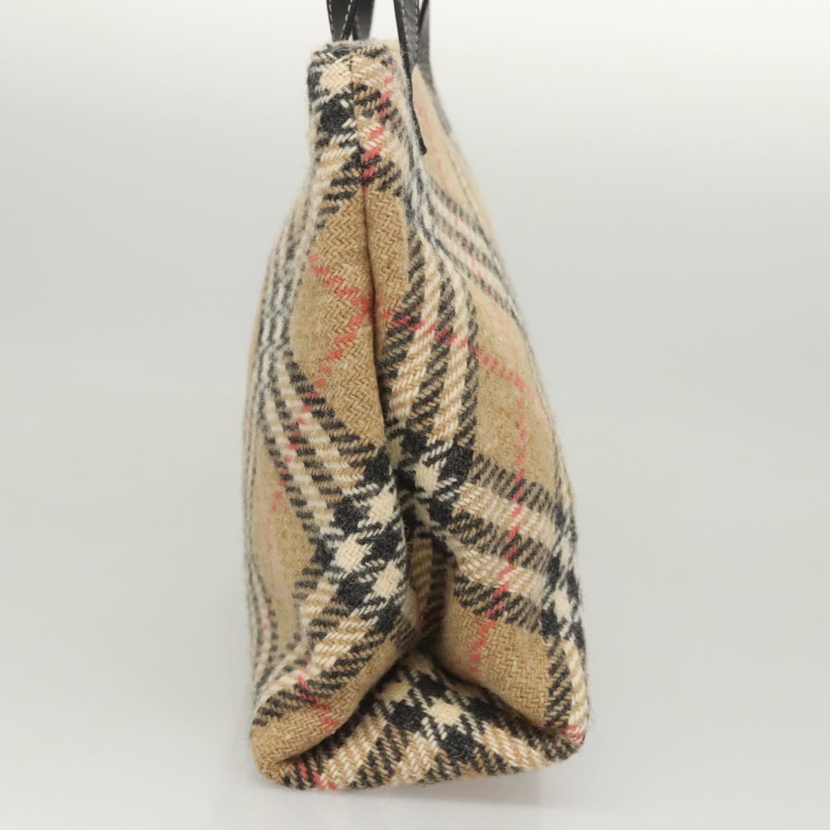 BURBERRY Nova Check Hand Bag Wool Beige Gold Auth 124760