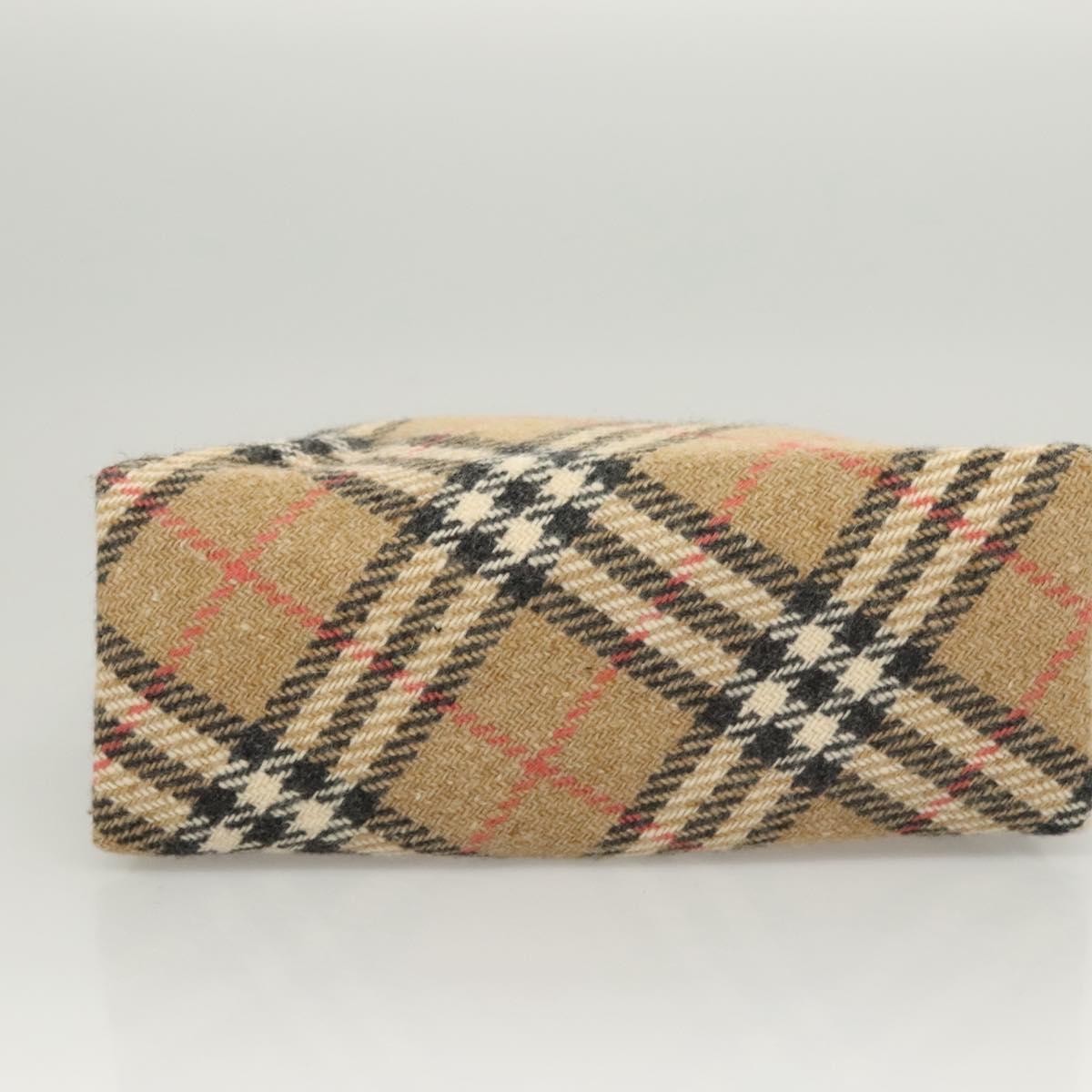 BURBERRY Nova Check Hand Bag Wool Beige Gold Auth 124760