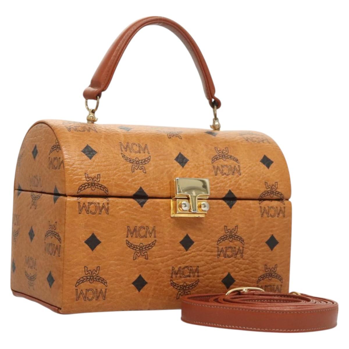 MCM Logogram Vicetos Hand Bag PVC Leather 2way Brown Gold Auth 124762A