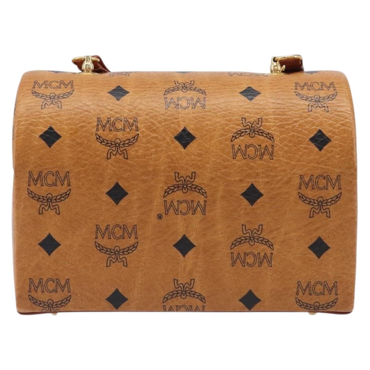 MCM Logogram Vicetos Shoulder Bag PVC Leather 2way Brown Gold Auth 124762A