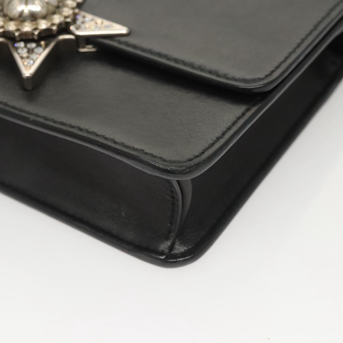Miu Miu Chain Shoulder Bag Leather Black Silver Auth 124763