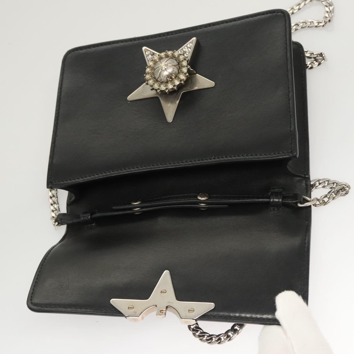 Miu Miu Chain Shoulder Bag Leather Black Silver Auth 124763
