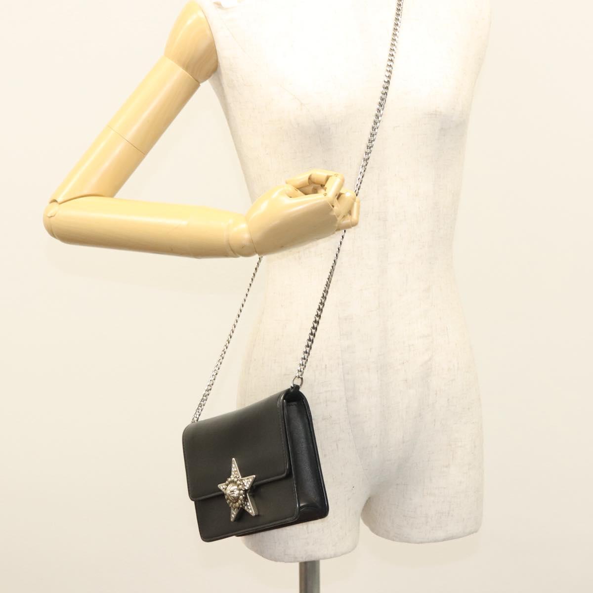 Miu Miu Chain Shoulder Bag Leather Black Silver Auth 124763