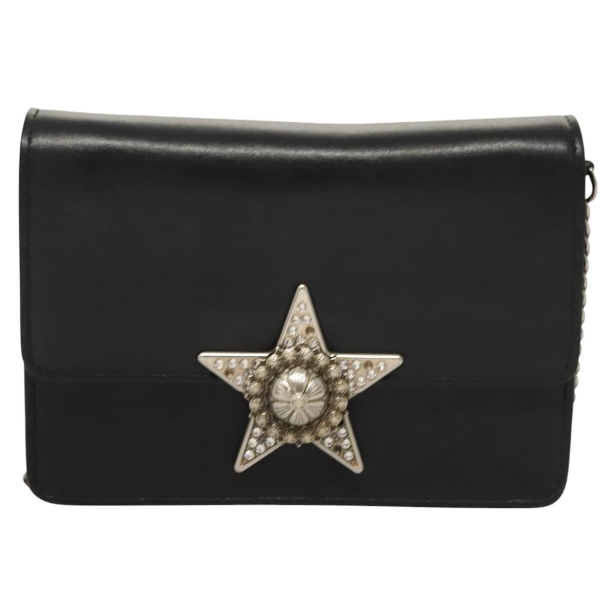 Miu Miu Chain Shoulder Bag Leather Black Silver Auth 124763