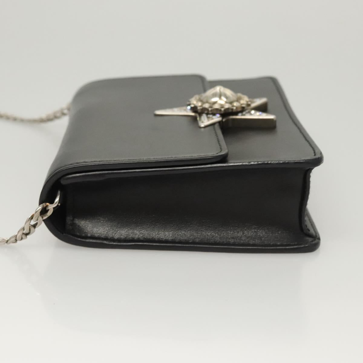 Miu Miu Chain Shoulder Bag Leather Black Silver Auth 124763