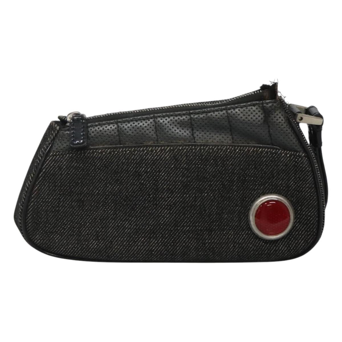Christian Dior Accessory Pouch Canvas Black Silver Auth 124775