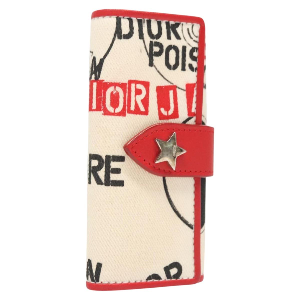 Christian Dior Hardcore Key Case Canvas White Red Auth 124776