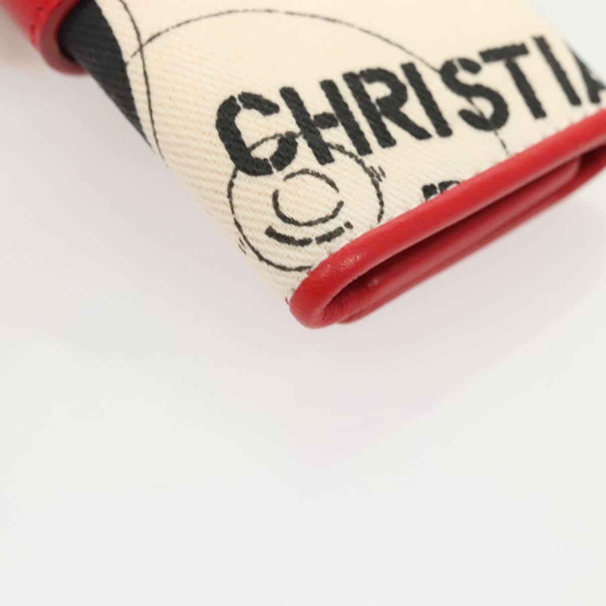 Christian Dior Hardcore Key Case Canvas White Red Auth 124776