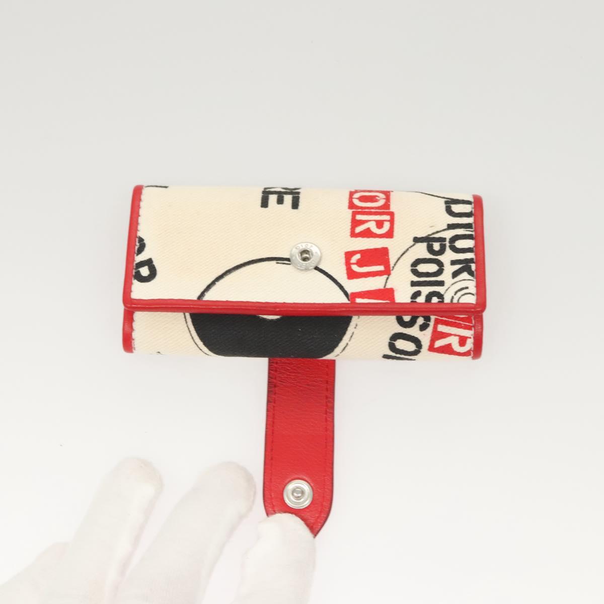 Christian Dior Hardcore Key Case Canvas White Red Auth 124776