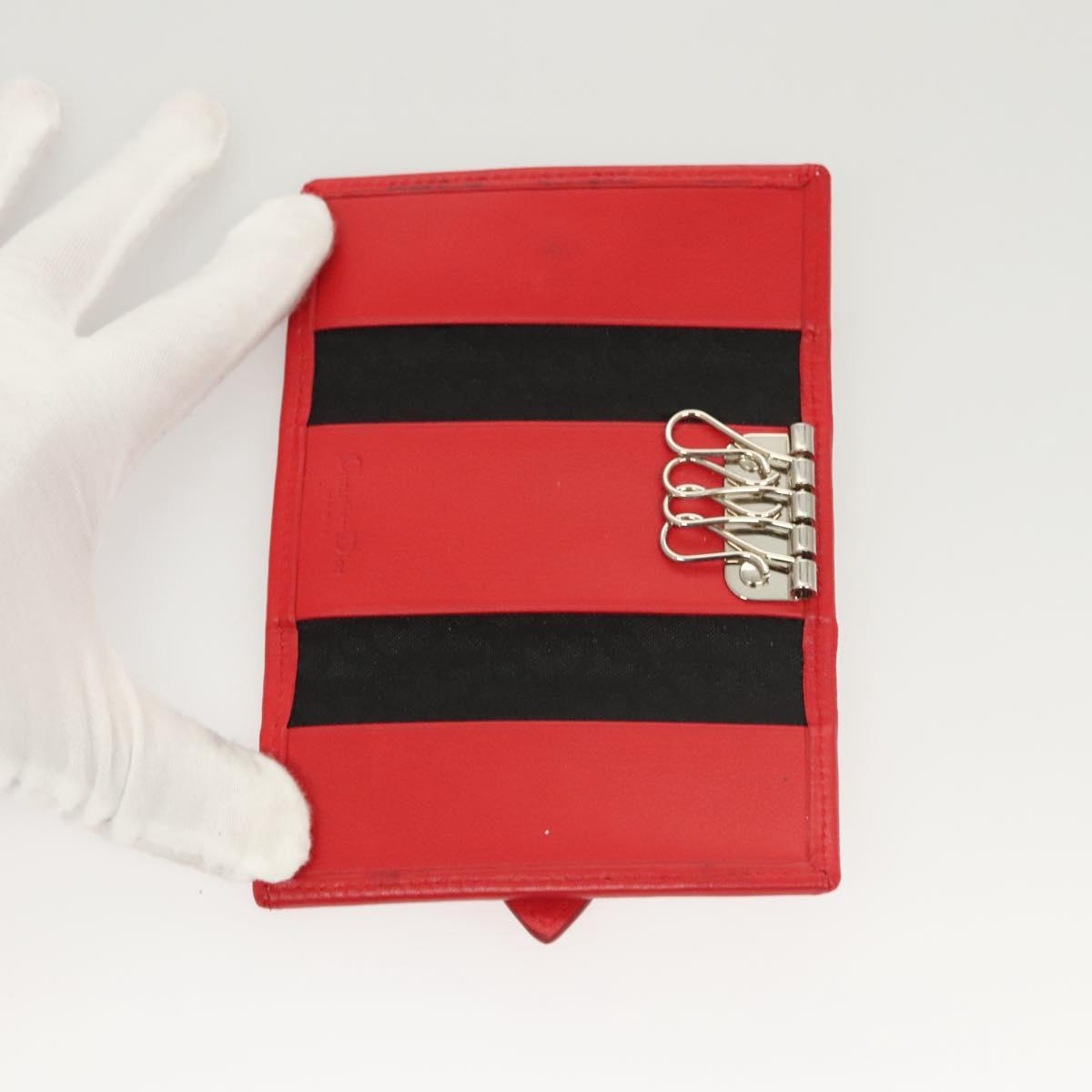 Christian Dior Hardcore Key Case Canvas White Red Auth 124776