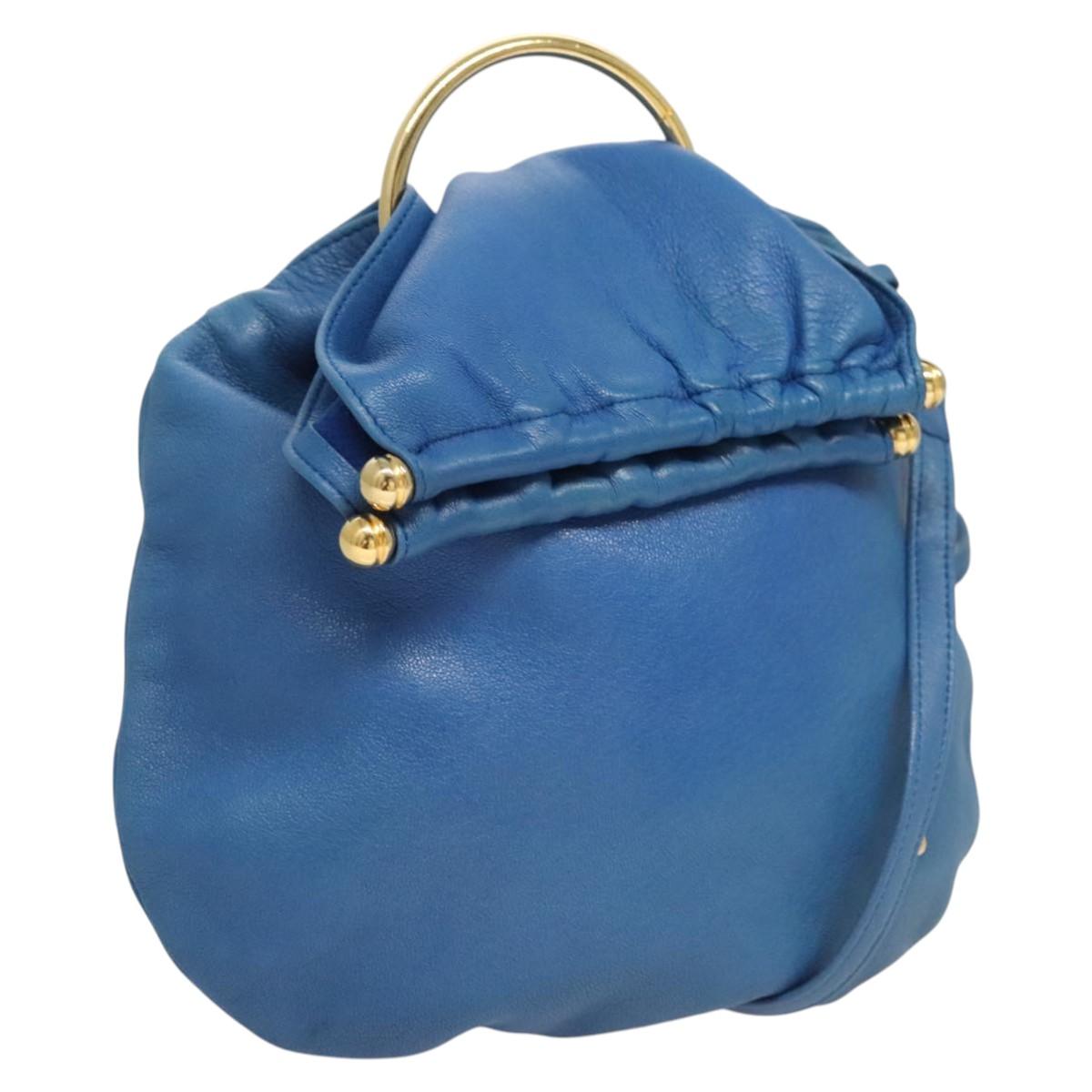BALLY Shoulder Bag Leather Blue Gold Auth 124787