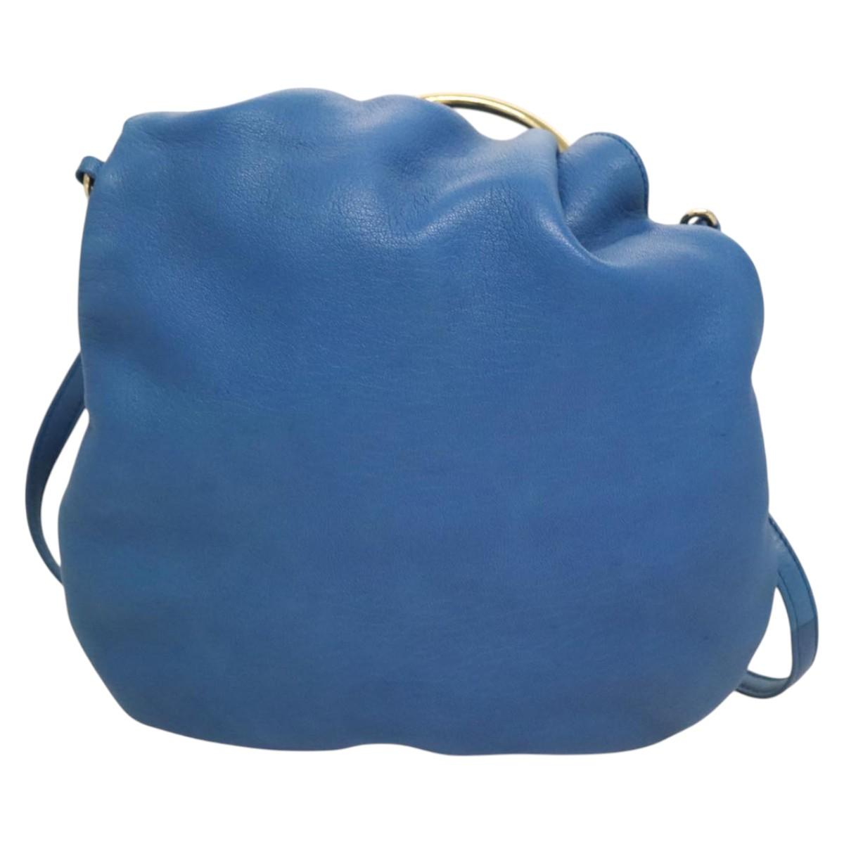 BALLY Shoulder Bag Leather Blue Gold Auth 124787