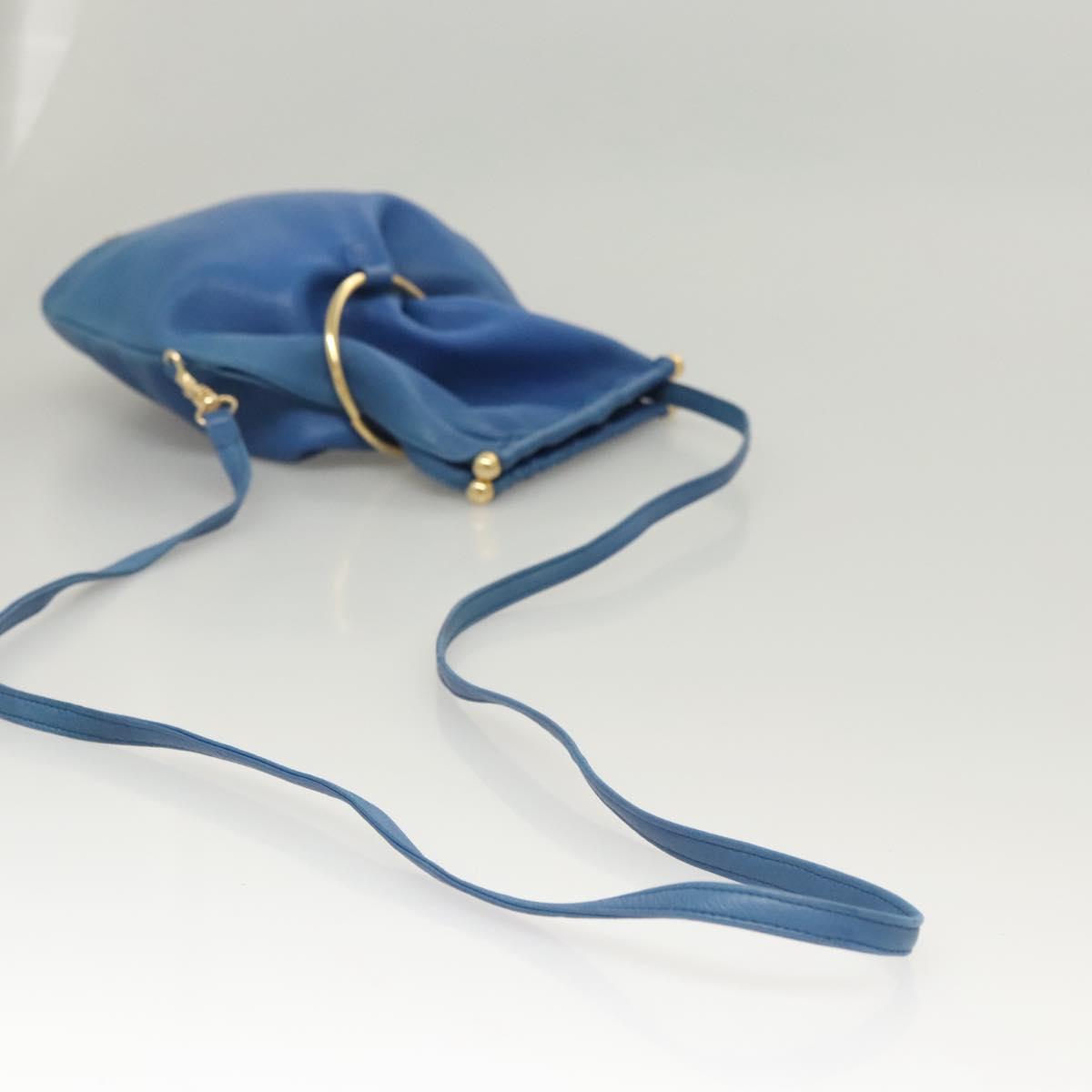 BALLY Shoulder Bag Leather Blue Gold Auth 124787