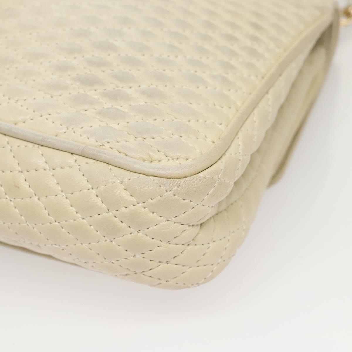 BALLY Chain Shoulder Bag Leather White Gold Auth 124788