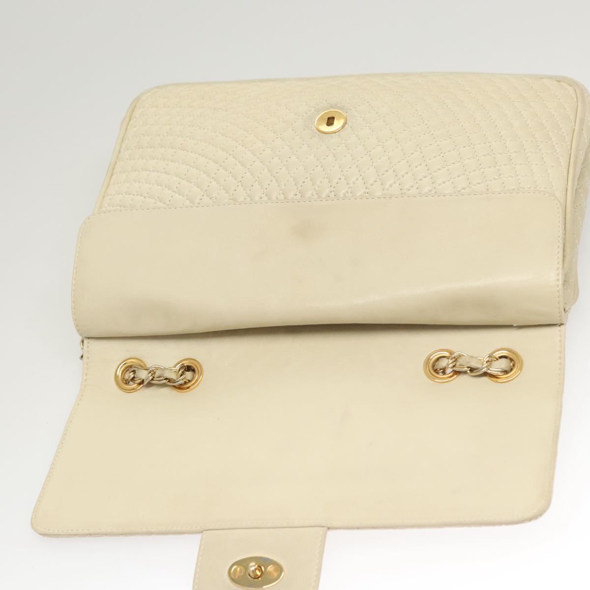 BALLY Chain Shoulder Bag Leather White Gold Auth 124788