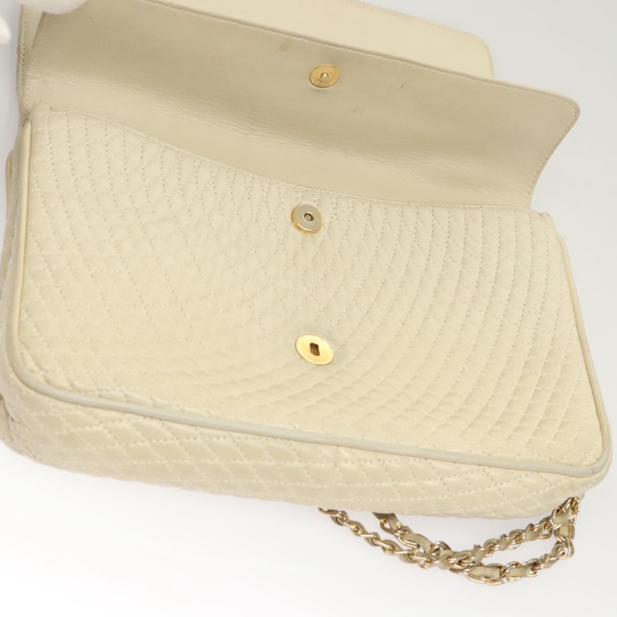 BALLY Chain Shoulder Bag Leather White Gold Auth 124788