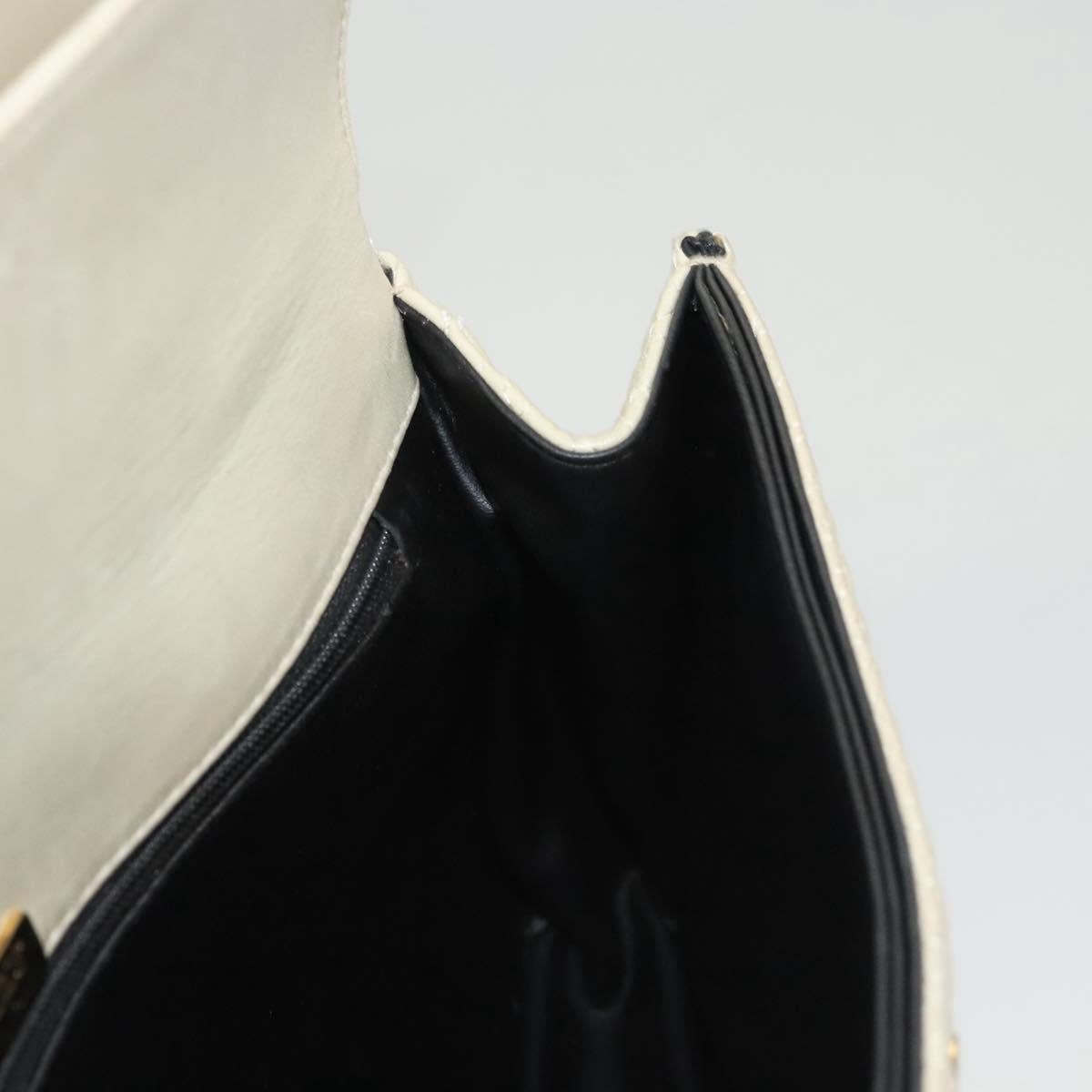 BALLY Chain Shoulder Bag Leather White Gold Auth 124788