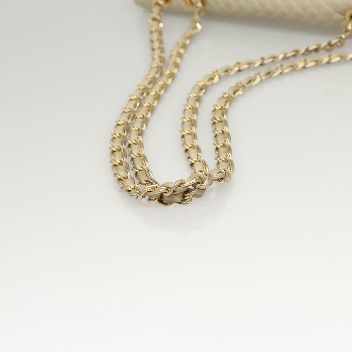 BALLY Chain Shoulder Bag Leather White Gold Auth 124788