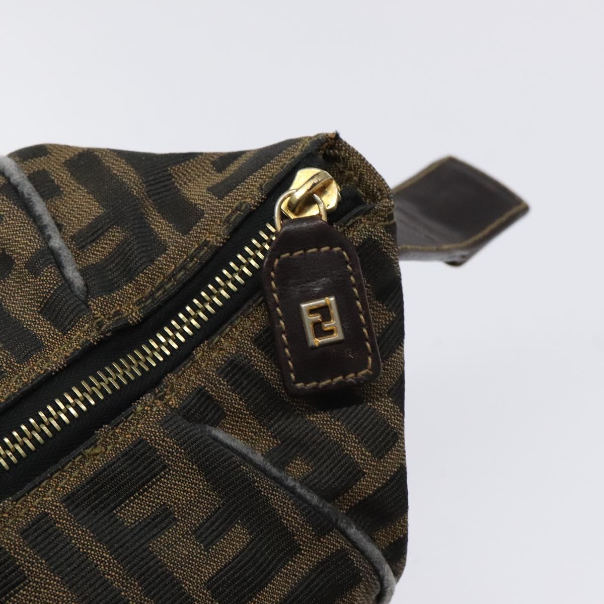 FENDI Zucca Canvas Vanity Pouch Black Brown Gold Auth 124810