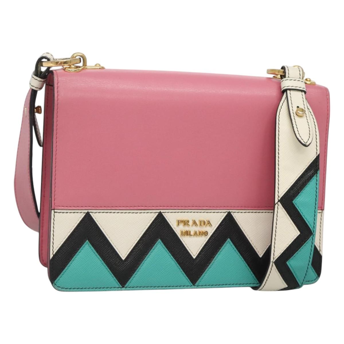 PRADA Shoulder Bag Leather Pink Gold Auth 124811