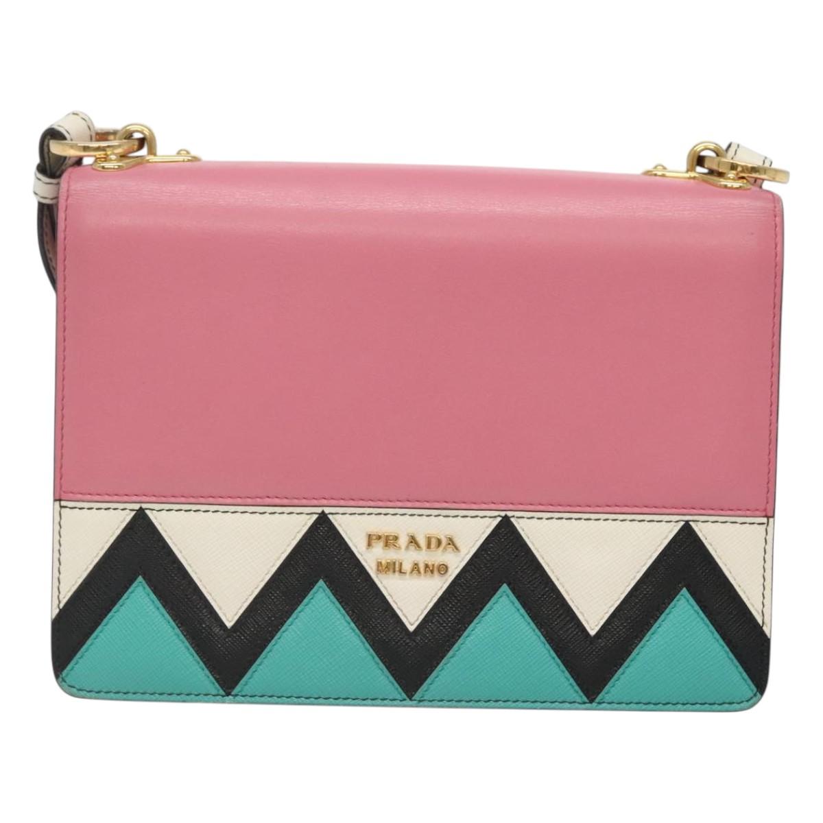 PRADA Shoulder Bag Leather Pink Gold Auth 124811