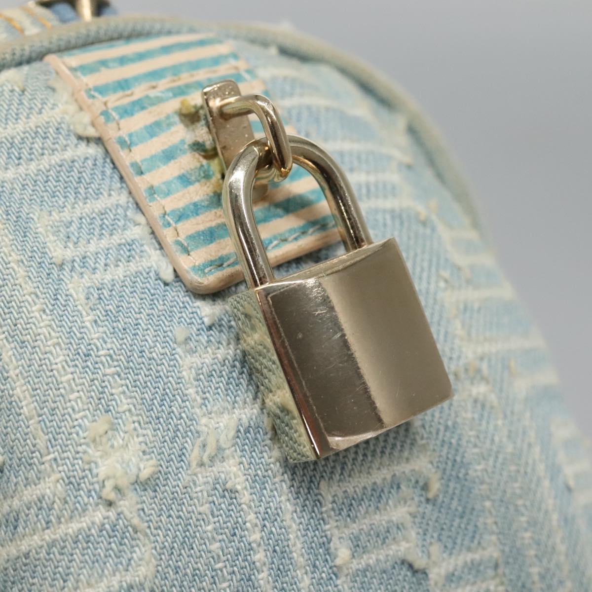 FENDI Zucca Canvas Hand Bag Light Blue Gold Auth 124832