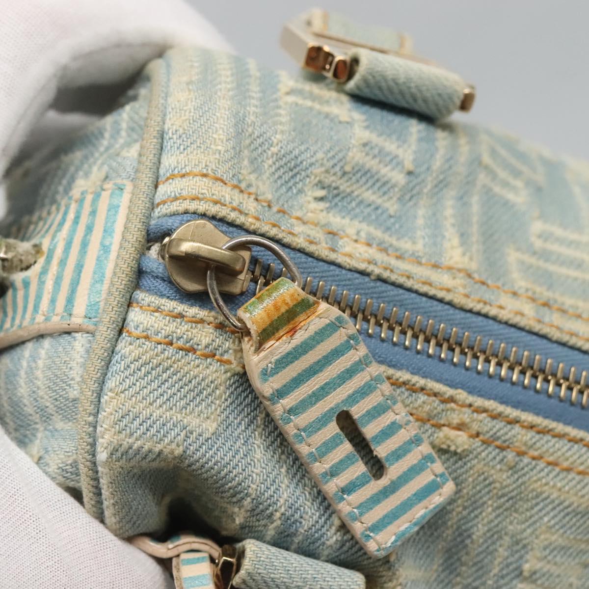 FENDI Zucca Canvas Hand Bag Light Blue Gold Auth 124832