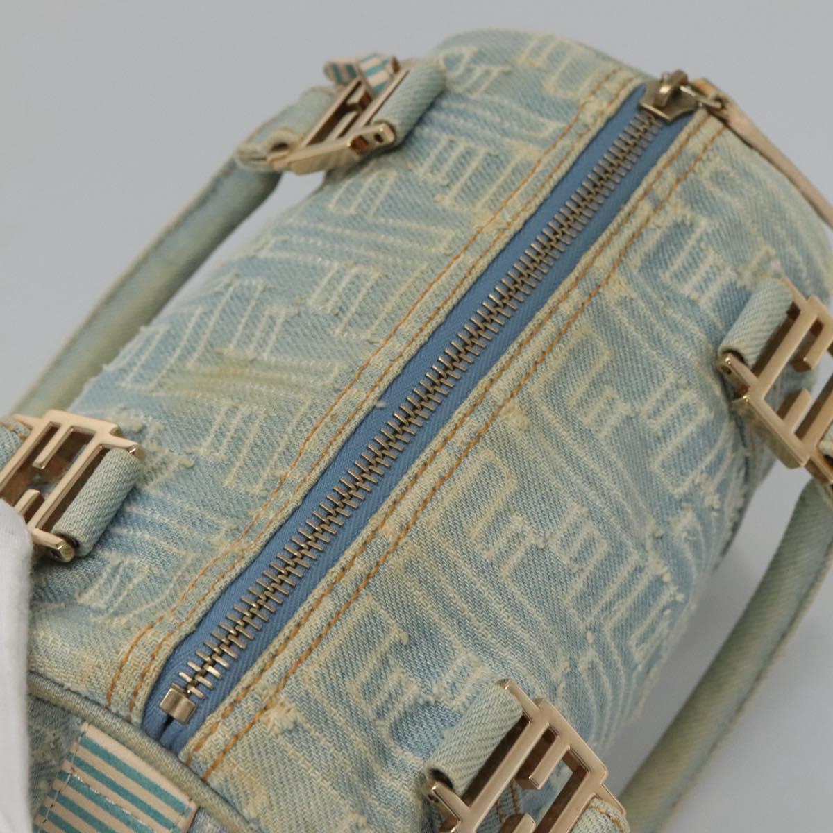 FENDI Zucca Canvas Hand Bag Light Blue Gold Auth 124832