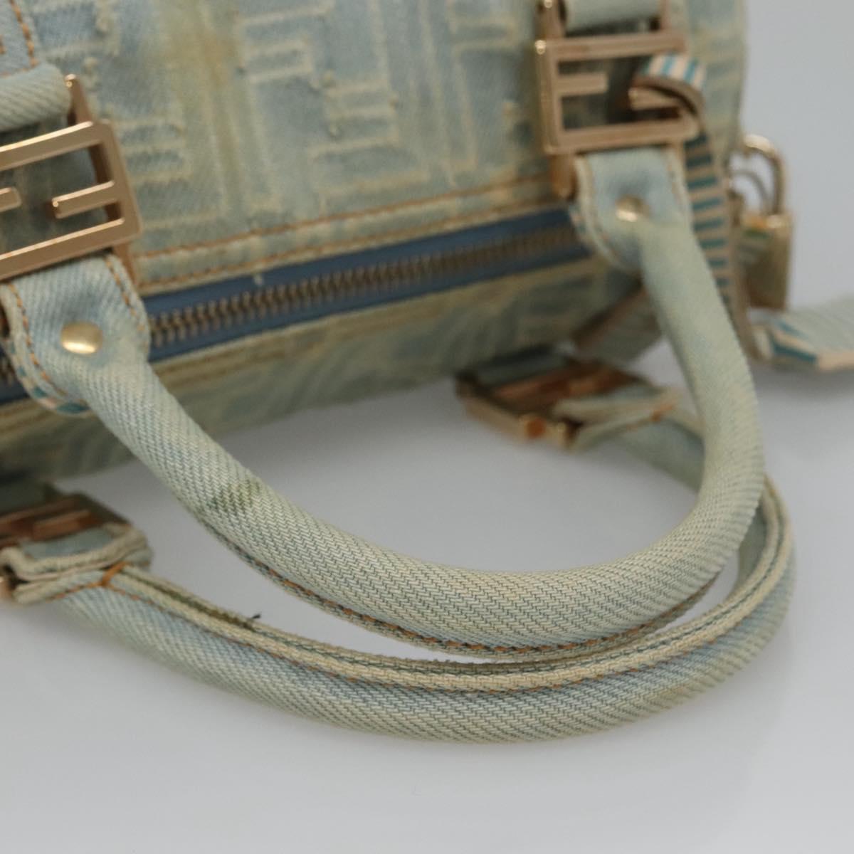 FENDI Zucca Canvas Hand Bag Light Blue Gold Auth 124832