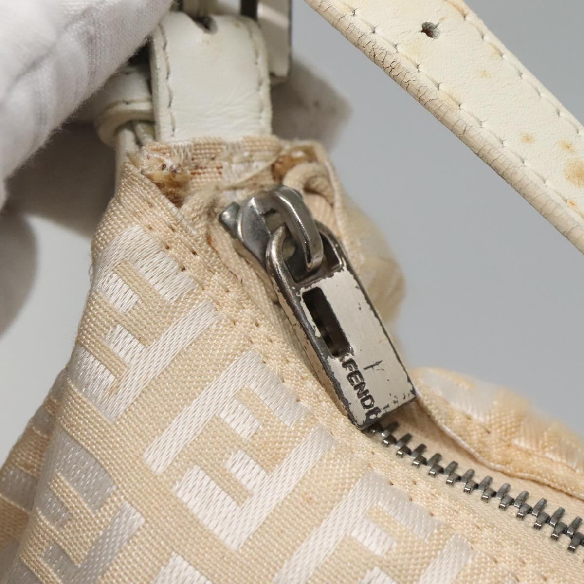 FENDI Zucchino Canvas Hand Bag Beige Silver Auth 124833