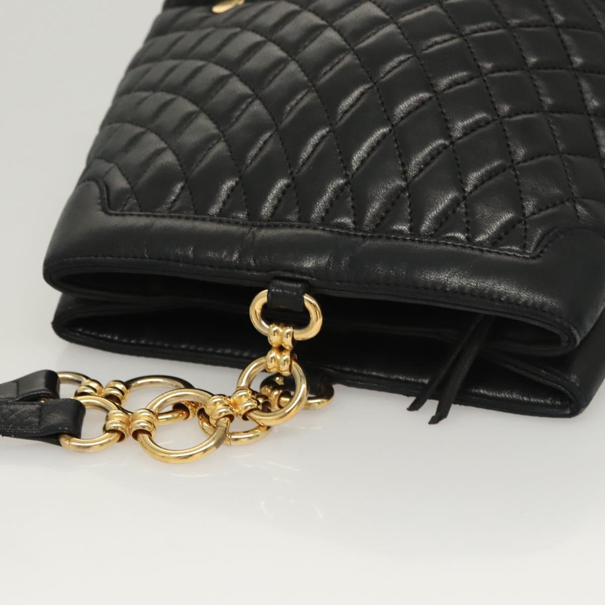 BALLY Shoulder Bag Leather Black Gold Auth 124841